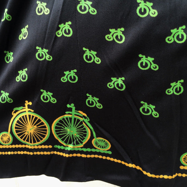 Bye-cycle | Vintage 1970s long-sleeved Penny Farthing Bicycle Cycling print Button-down Dress