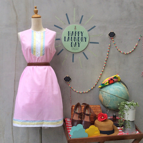 Airy Fairy | Vintage 1960s light cotton A-line shift dress in Pastel pink yellow and blue