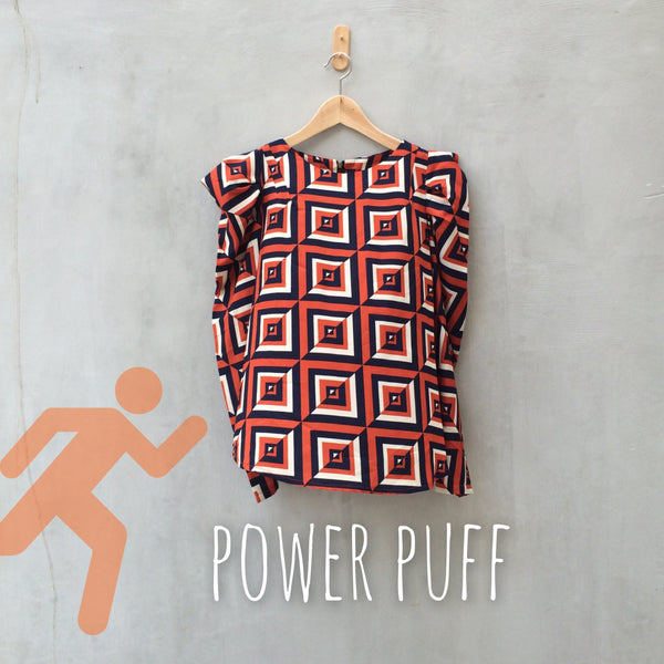 Power Puff | Geometric Retro 80s to the max Puff sleeve Orange Blouse top