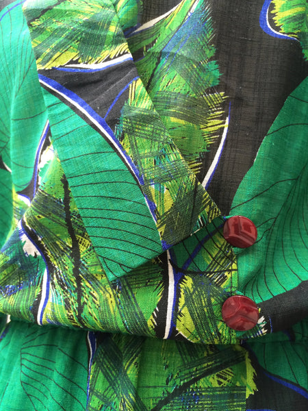 Jungle Fever | Vintage 1980s office workwear tropical Botanic leaf print Wiggle dress