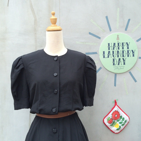 Black in Style | Vintage 1980s elegant semi-formal Dinner chic button-down Tanner Swing skirt Dress