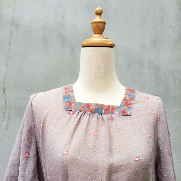 SALE | Stitch in Time | Saves Nine! Lovely Cross-stitch retro print Square neckline Vintage 1960s dress