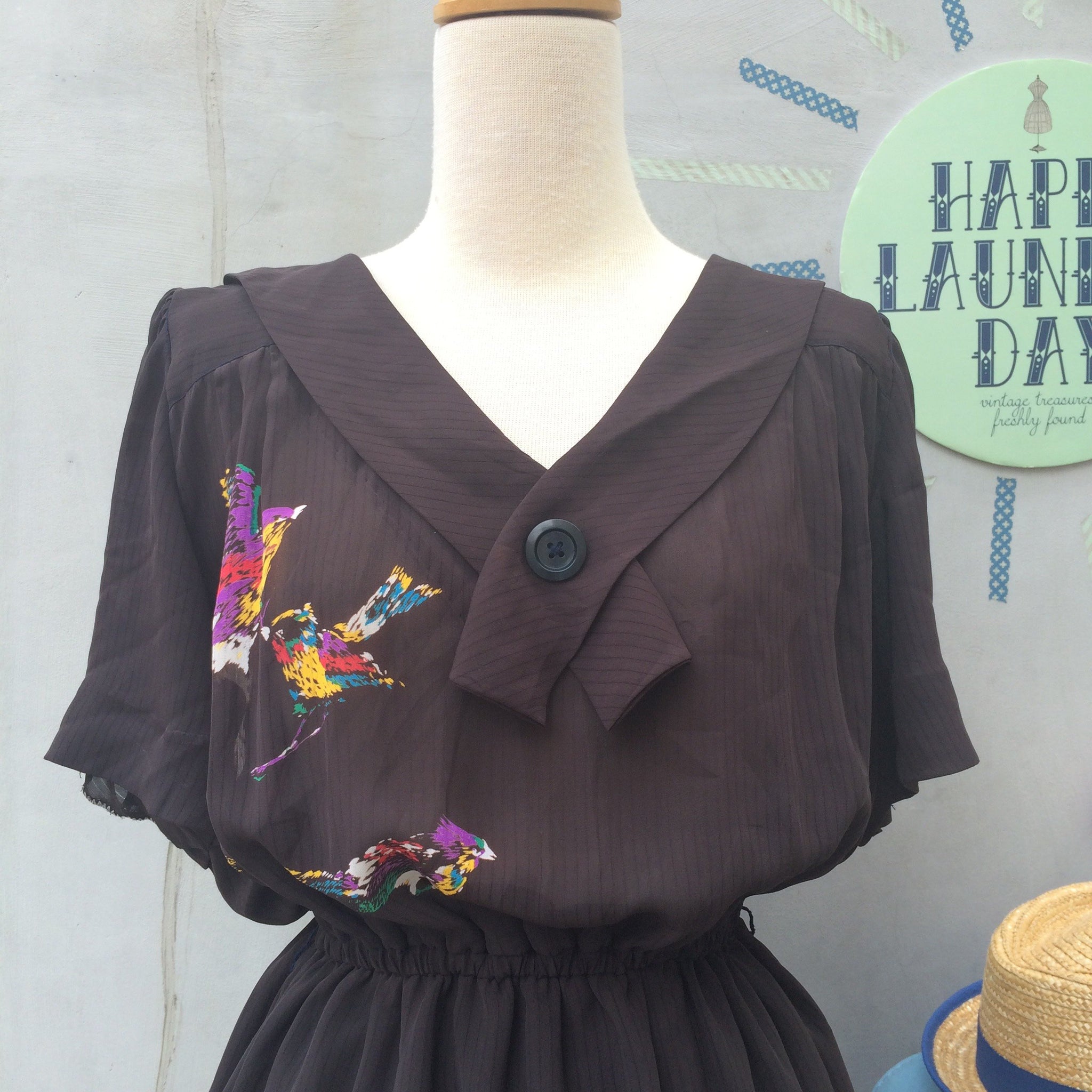 Razzle Dazzle |Vintage 1950s nautical cross-tie Bird print pin-stripe Day Dress