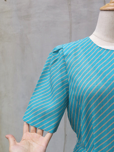 Elyssa | Vintage 1930s 1940s style retro Striped turquoise and white Day dress with Buttons detail