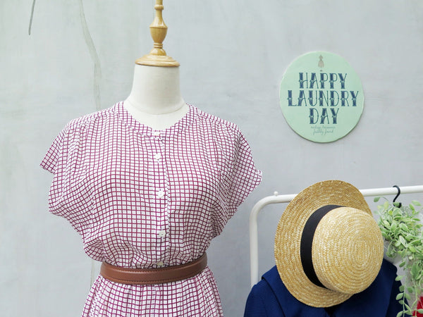 Stella | Vintage 1960s 1970s White cherry red checked gingham Easy button-down Day Dress