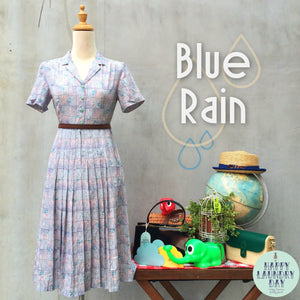 SALE! | Raining Blue Rose | Vintage 1940s shimmering sheen Pink light lavendar Blue Rose shirtwaist Dress