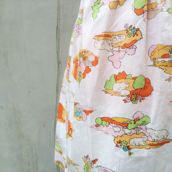 Hey-di Heidi | Vintage 1980s does 1950s novelty print Heidi Little Goat Herd Neon color Skirt