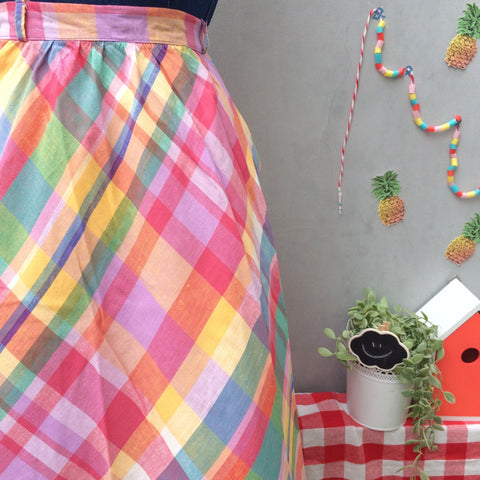 Country Rainbow | Vintage 1960s Diagonal Plaid A-line Skirt