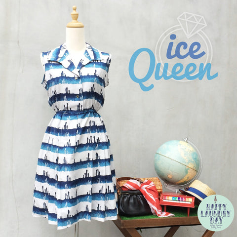 Ice Queen | Raindrops Water Drops Rare stripe prints Vintage 1960s Short Dress