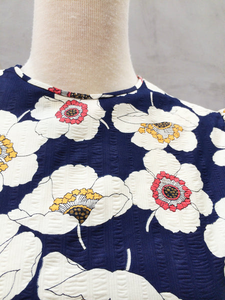 Poppy Pops | Vintage 1960s twiggy retro mod Poppies graphic print Dark blue skater dress