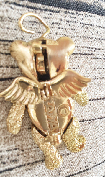 Vintage rare Movable Jointed designer signed BSK gold bear Brooch/pendant