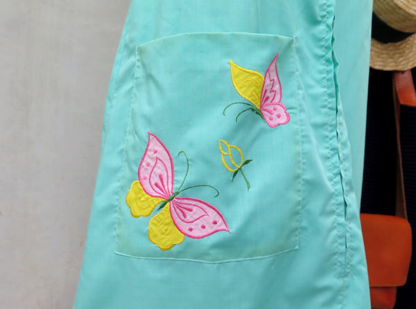 Flit Fly | Vintage 1950s 1960s Embroidered appliqué butterfly Mint Green Tent Dress
