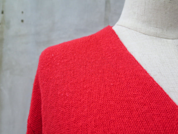 Hello Red! | Vintage 1950s Haymaker Lacoste Crocodile emblem Vermillion red Grandpa Sweater