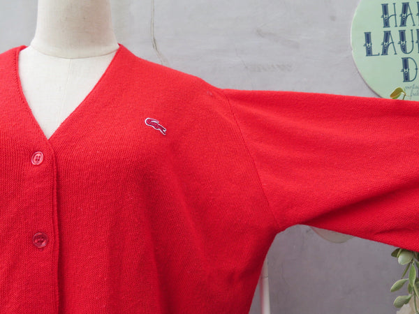 Hello Red! | Vintage 1950s Haymaker Lacoste Crocodile emblem Vermillion red Grandpa Sweater