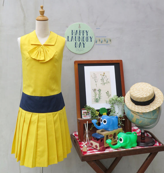 Scootin' Tootin' | Vintage 1960s drop waist Yellow Mod Scooter dress with Floppy Bow