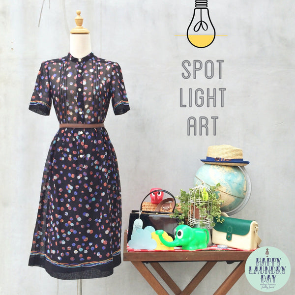Spotlight Art | Vintage 1930s shirtwaist Fuzzy graphic print Polk dot Splash art Day Dress