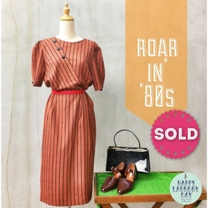 Roarin' 80s | Vintage 80s does 50s Brown diagonal stripe dress