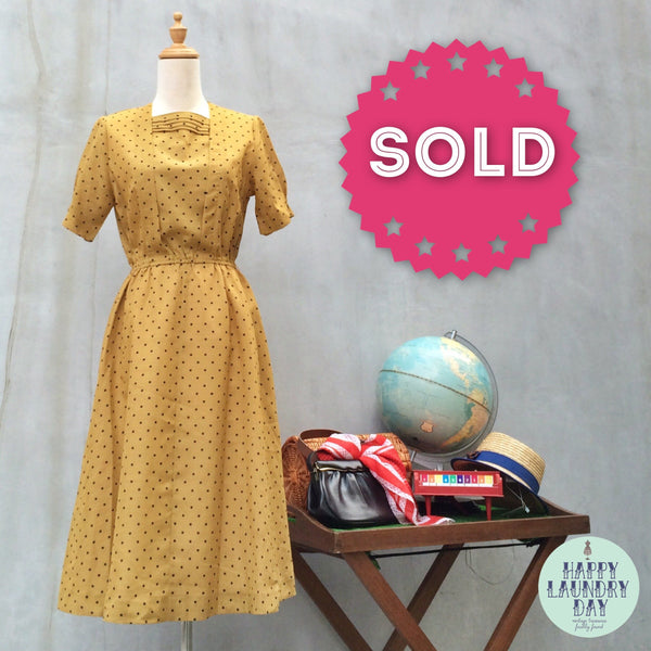 Itti Bitti Yellow Polka Dot | Mustard yellow Vintage 1950s day dress
