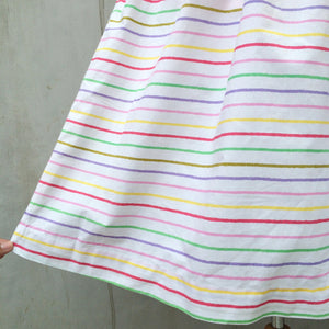 Shiny Stripey | Vintage 1950s 1960s pastel rainbow striped White Skirt with one side POCKET