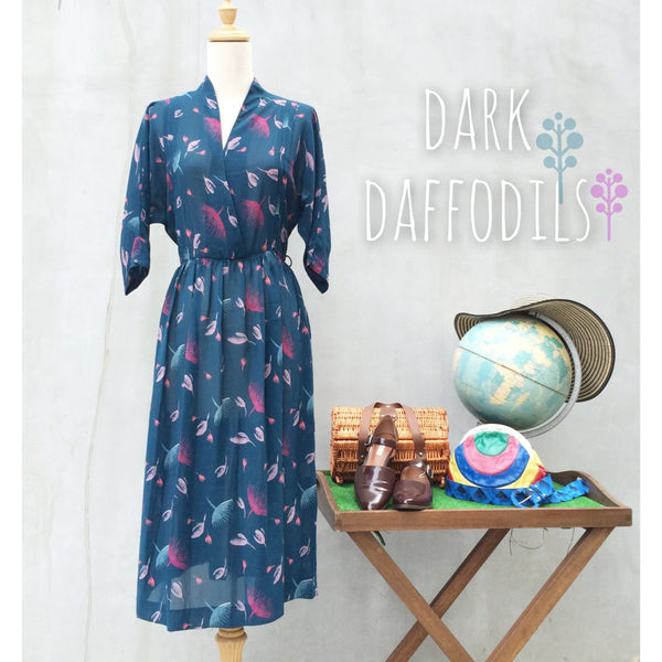 Dark Daffodils | Ethereal teal turquoise Vintage 1970s flirty Day Dress