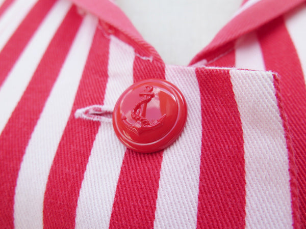 Samantha | Vintage 1930s 1940s Cotton Sailor collar Pink and white striped Button-down Seaside Holiday Dress