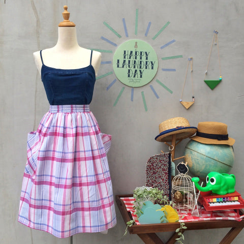 Check list | Vintage 1980s pink mauve Checkered plaid skirt with Cutest pockets