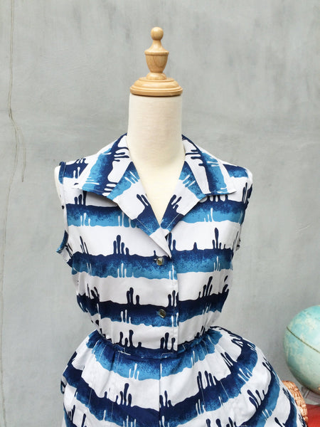 Ice Queen | Raindrops Water Drops Rare stripe prints Vintage 1960s Short Dress