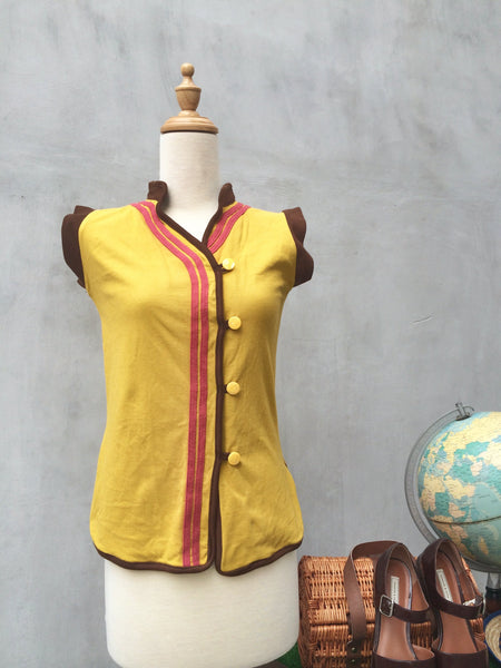 SALE ! |  Mustard Cut | Vintage 1980s redux Mandarin nehru collar Asymmetrical button Oriental Top | Hippie Chic