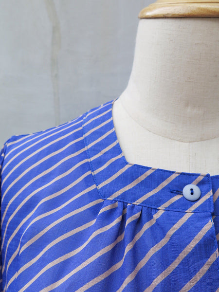 Swirl Whirl | Vintage 1960s 1960s blue and brown striped cute Day Dress