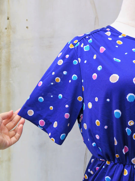 Soda pop | Vintage 1960s 1970s Blue and pink bubblegum polka dots Cute Dress