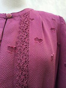 SALE! | Dusk's Dawn | Vintage dark pink 1980s sheer polka dot dress
