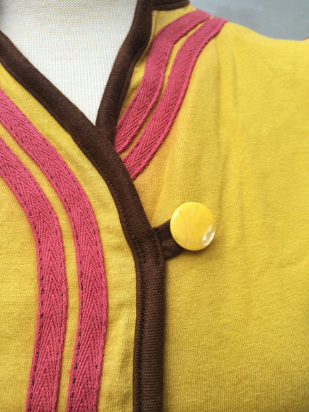 SALE ! |  Mustard Cut | Vintage 1980s redux Mandarin nehru collar Asymmetrical button Oriental Top | Hippie Chic