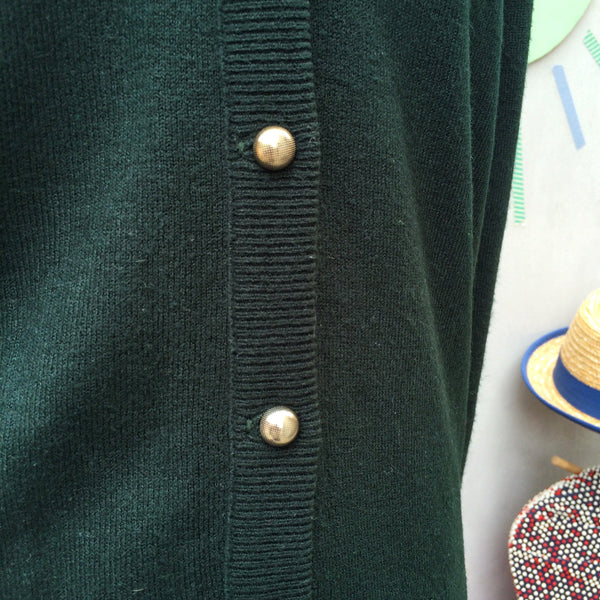 Forest in the Wind | Vintage 1940s 1950s Forest green Grandpa Lacoste-style Cardigan Sweater with Gold buttons