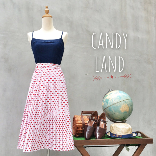 Candyland | Vintage 1960s red & white polka dotted Accordion Pleat skirt
