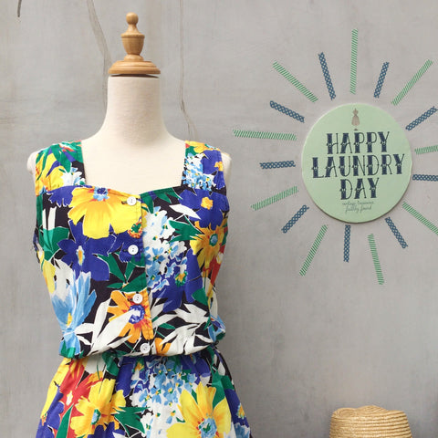 Pick a Petal | Vintage 1980s floral Tropical botanical print 100% cotton Sundress with Pockets