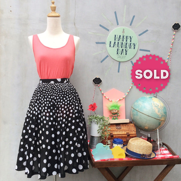 Tap Dance Molly | Vintage 1950s 1960s Full Black white Polka dots circle swing skirt