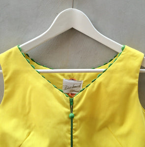 Lemon Brolly Lolly | Vintage 1950s 1960s lemon yellow Patchwork and embroidered Nautical theme zip front Romper Shorts