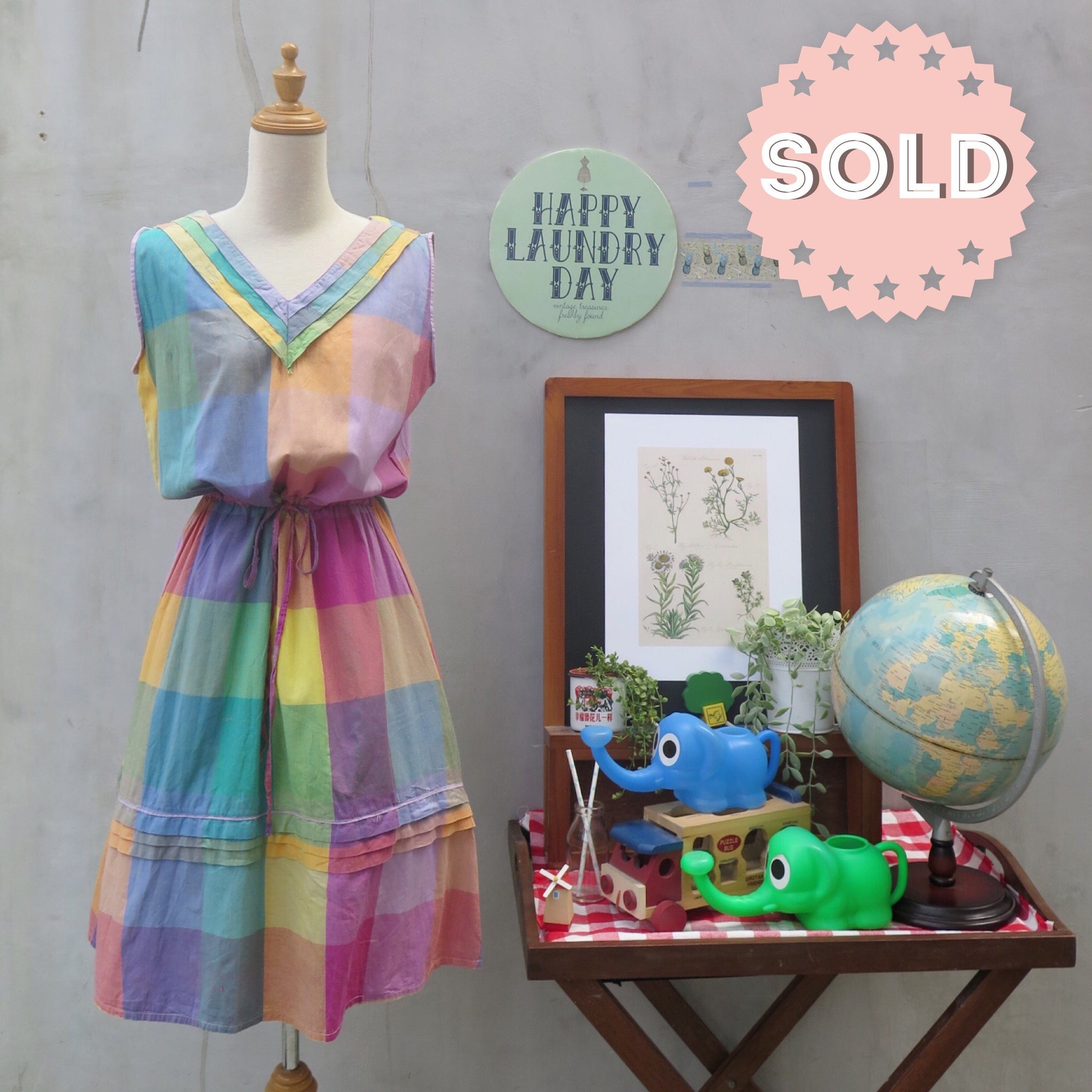 3 cheers! | Vintage 1980s Rainbow plaid sleeveless Summer dress
