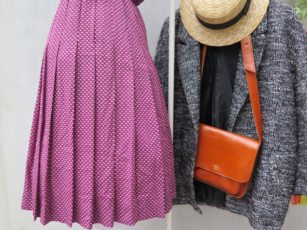 Wilhelmina | Vintage 1960s 1970s Mauve and grey polka dots Sleeveless collared Day Midi dress
