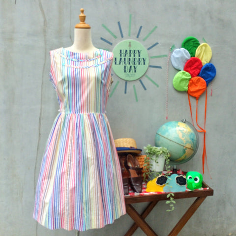 Happy Stripes | Vintage cotton 1950s 1960s Cute Rainbow stripes Sundress