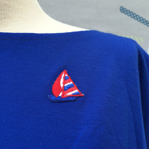Blue Wave | Vintage 1970s 1980s Nautical theme Yacht patch Cobalt Blue jersey Dress