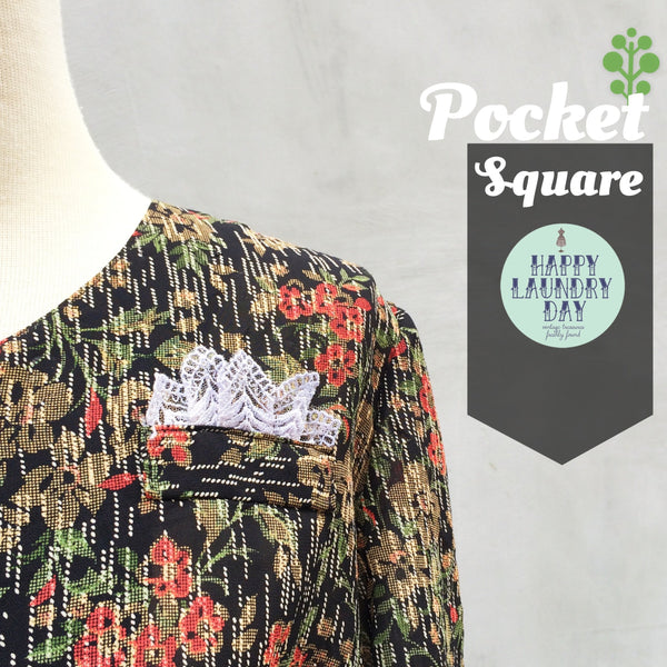 SALE ! |  Pocket Square | Lace pocketsquare Digital Floral print button down Vintage 1950s Day Dress with matching Belt | Art Deco