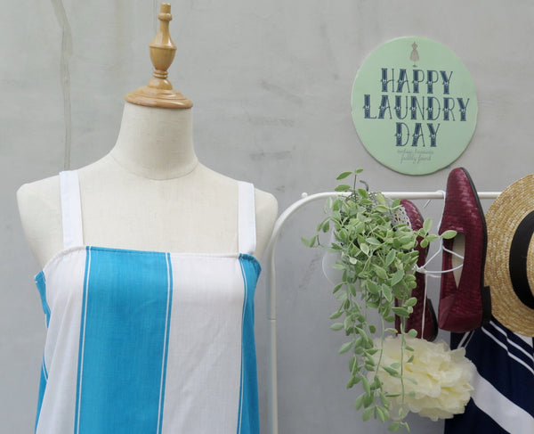 SALE | Podgy & Tess | Vintage 1980s bright blue and white Strappy Hippie-70s summer sundress