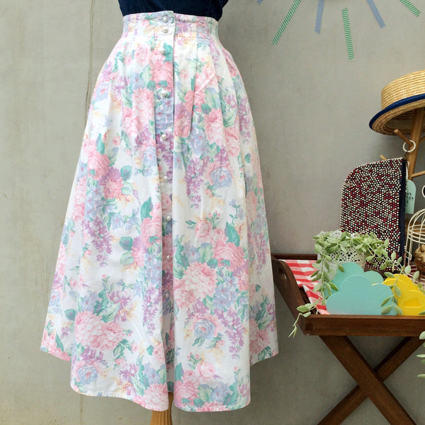 Pearly in Pink | Vintage 1980s Pretty in Pink floral print Midi skirt