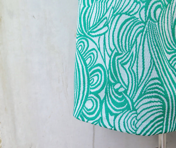 Selina | Vintage 1960s 19790s Green Retro Lava lamp swirls geometric print A-line skirt