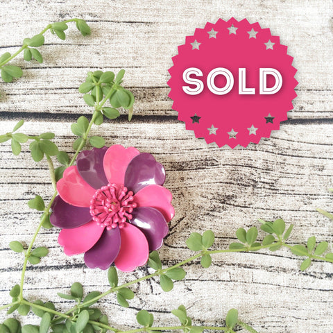 Vintage vibrant Purple & Pink enamel Poppy Flower Power Brooch