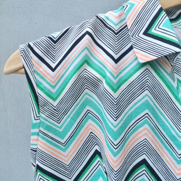 Chevy Chevrons | Vintage 1960s handmade Zigzag Chevron stripe print Popover dress