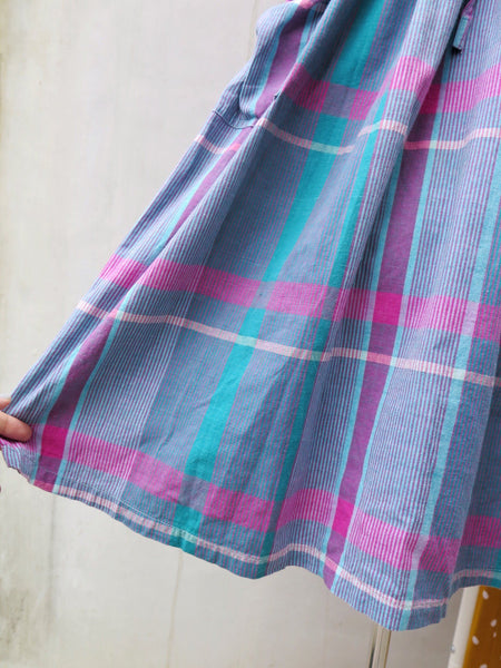Poolside Penelope | Vintage 1980s plaid checkered Pink Green Twisted cut-out details Summer Dress