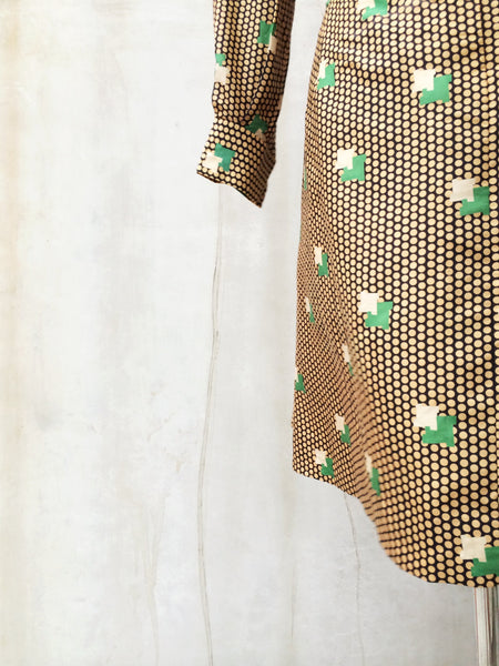 Gold Dust | Vintage 1970s geometric print Funky Op Art polka dotted Sheath Dress