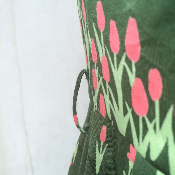 Spring Meadows | Vintage 1960s 1970s Floral Tulip print Pink Flowers Grass Green sleeveless Day Dress